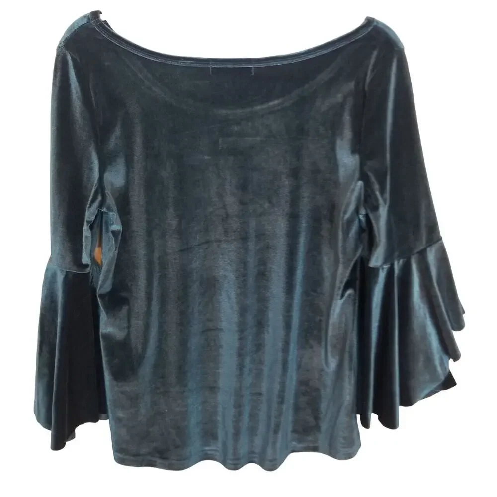 Patrizia Luca Womens Velvet Top M Whimsigoth Fairy Grunge Witchy Vamp Teal Blue